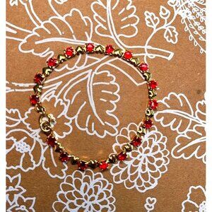 Vintage Gold Tone Red Rhinestone Heart Link Bracelet